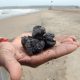 Tar balls litter Hua Si beach in Nakhon Si Thammarat