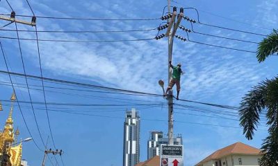 Protest up power pole in Pattaya
