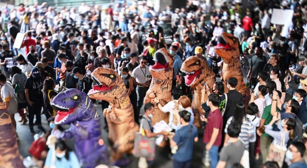 school, protester, student, protests, Thailand, Dinosaur Costumes