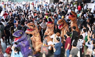 school, protester, student, protests, Thailand, Dinosaur Costumes
