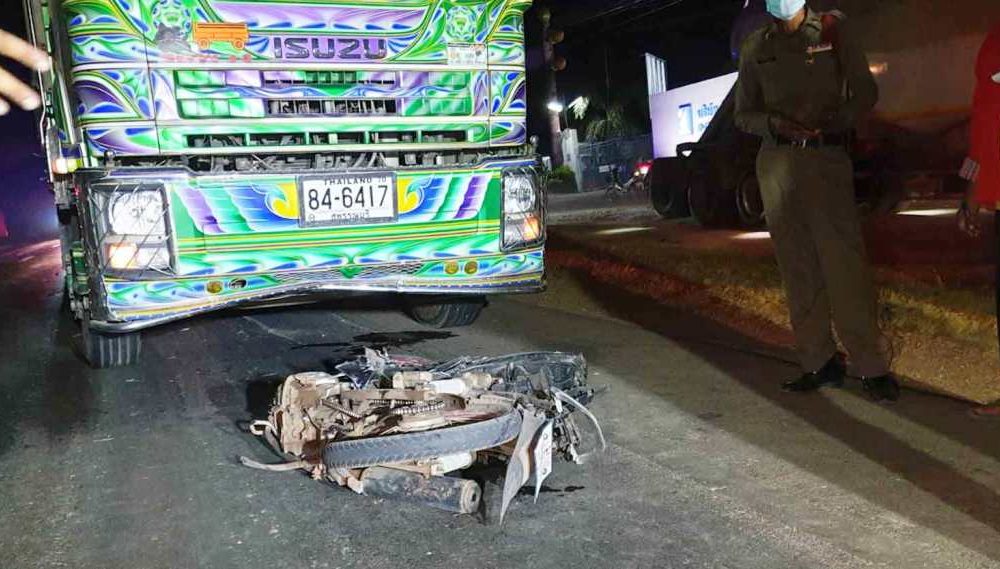 Motorcycle, Motorcyclist Hit by Pickup then Run Over by 2 Trailer Trucks