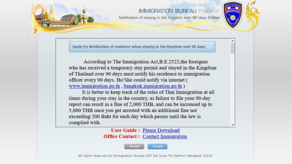 90-day reporting,Thailand, Immigration, Online, Website