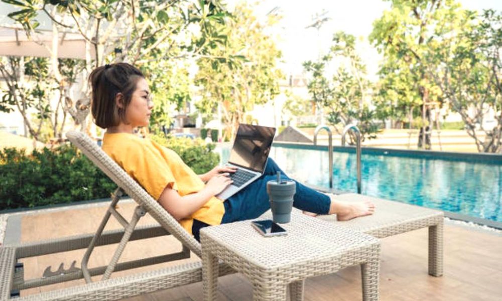 People Escaping Pandemic to Enjoying Summer on Patio Garden Sunloungers