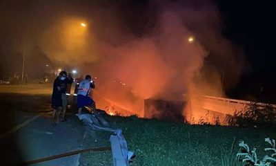 police,Freight Truck Plunges of Bridge and Explodes in Southern Thailand