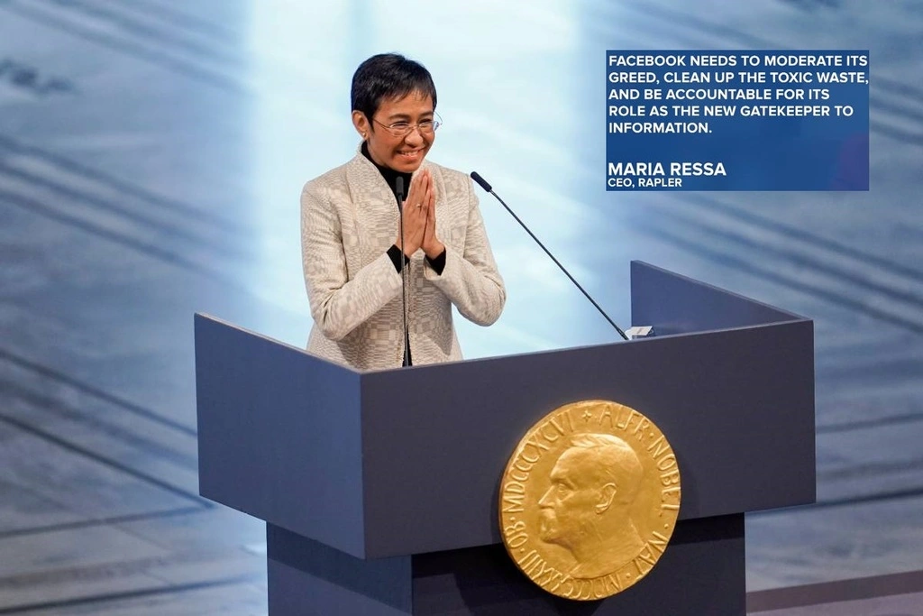 Nobel Prize Winner Ressa Says Facebook Fueling "Toxic Sludge"