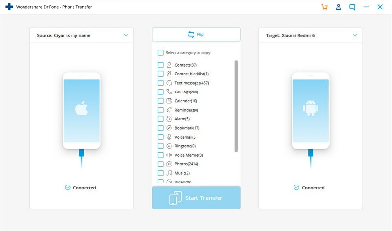 How to Transfer data from Android to Android-start to transfer contacts from Android to Android