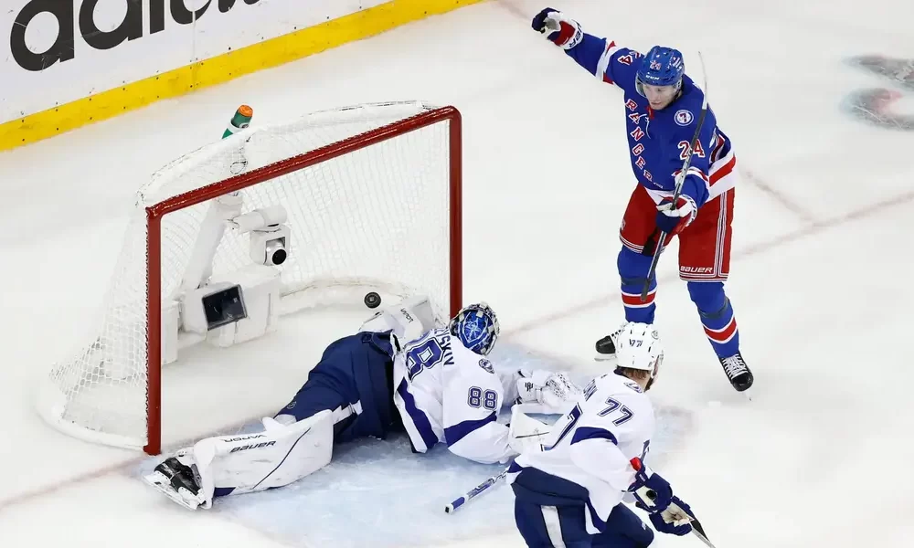 rangers - Kaapo Kakko scores past Andrei Vasilevskiy in the first period.