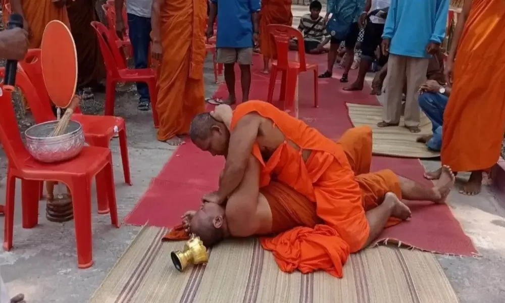 Brawl between Buddhist Monks at a Funeral over a Plastic Chair in Northeast Thailand