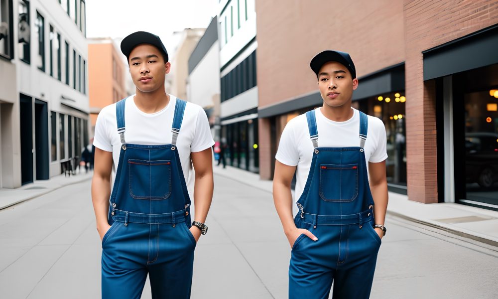 Two men standing on a sidewalk Description automatically generated