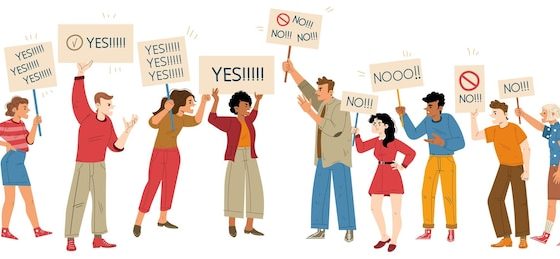 Free vector opposite teams of activists with yes or no banners