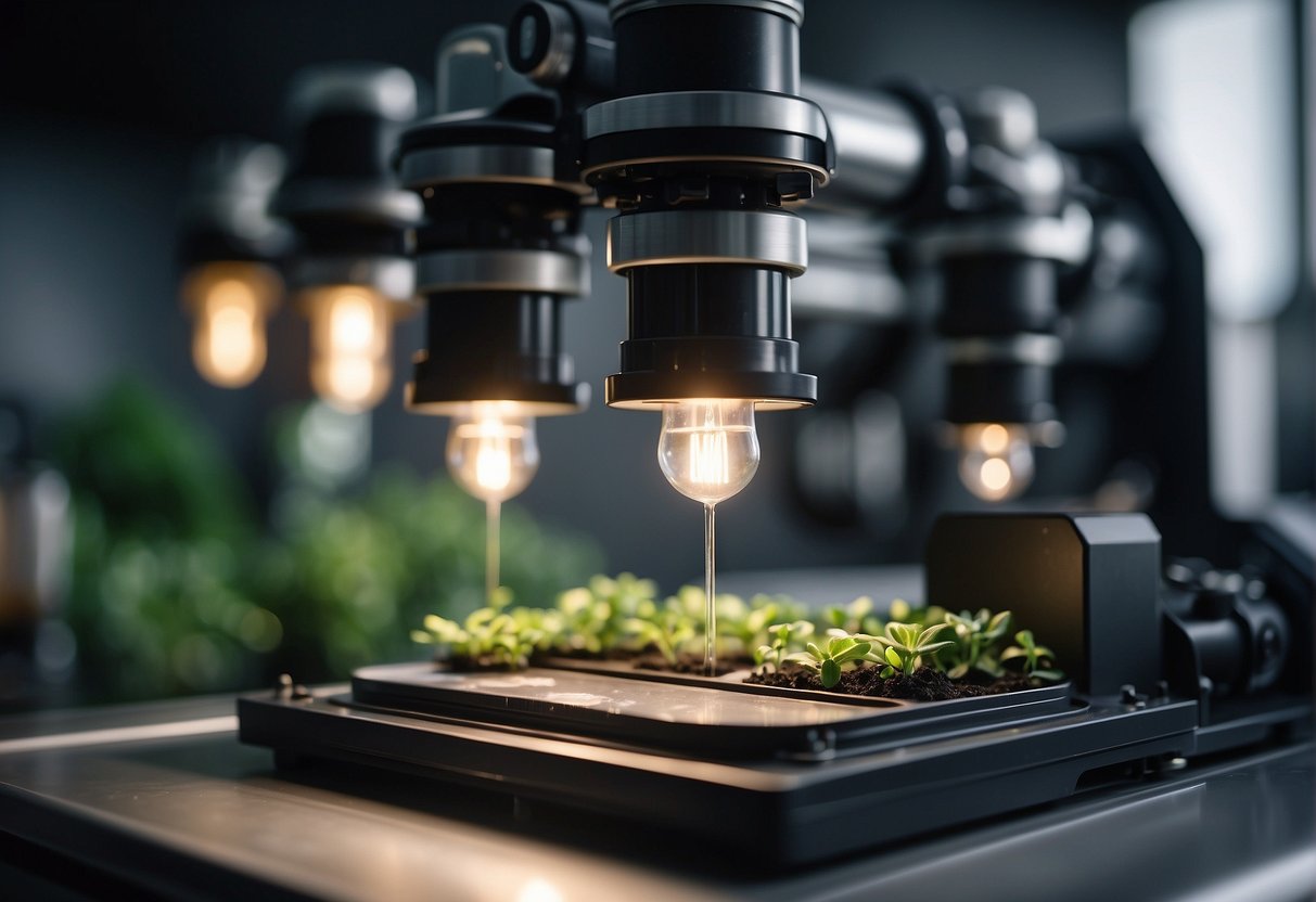 A sleek, modern product being created from sustainable materials, with a focus on renewable energy and minimal waste throughout the entire production process